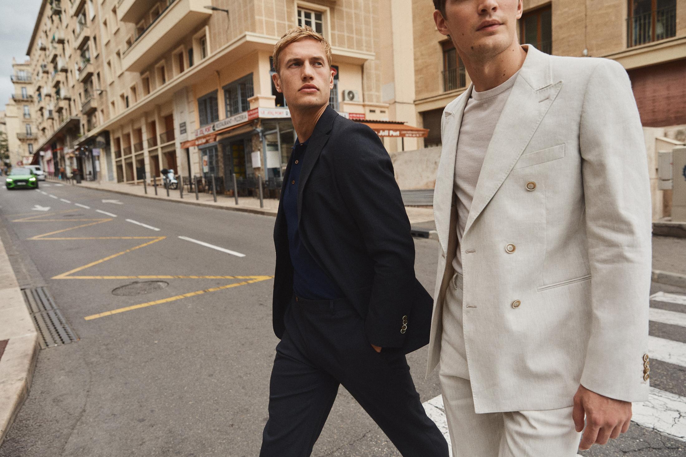 Morris Stockholm tailoring photographed in a city setting